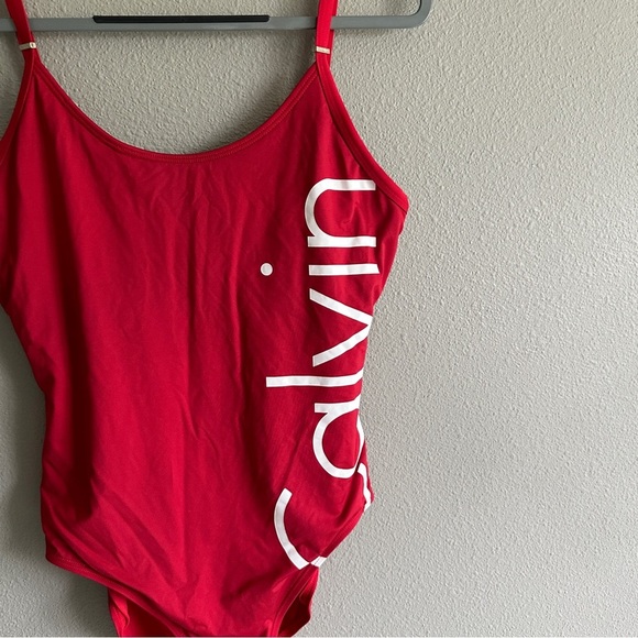 Calvin Klein Red Logo One-Piece Swimsuit 14 - Picture 2 of 10